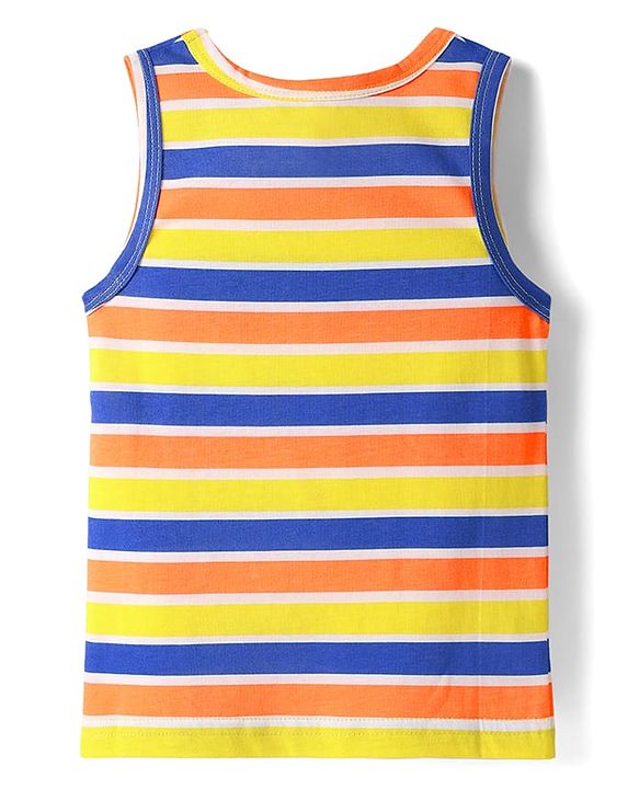 Babyhug 100% Cotton Single Jersey Knit Sleevelss Sando & Shorts Set With Stripes - Orange & Yellow