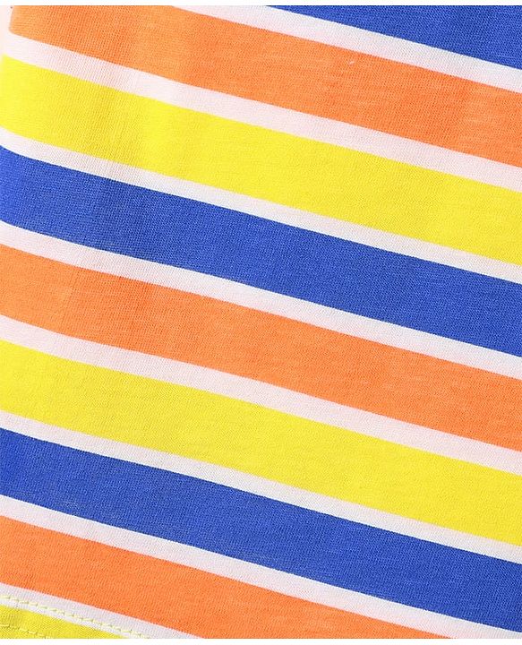 Babyhug 100% Cotton Single Jersey Knit Sleevelss Sando & Shorts Set With Stripes - Orange & Yellow