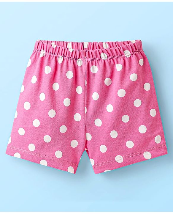 Babyhug 100% Cotton Single Jersey Knit Sleeveless Sando & Shorts Set With Floral & Polka Dots Print - Yellow & Pink
