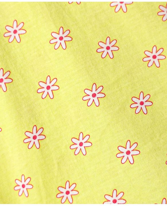 Babyhug 100% Cotton Single Jersey Knit Sleeveless Sando & Shorts Set With Floral & Polka Dots Print - Yellow & Pink