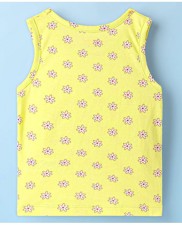 Babyhug 100% Cotton Single Jersey Knit Sleeveless Sando & Shorts Set With Floral & Polka Dots Print - Yellow & Pink