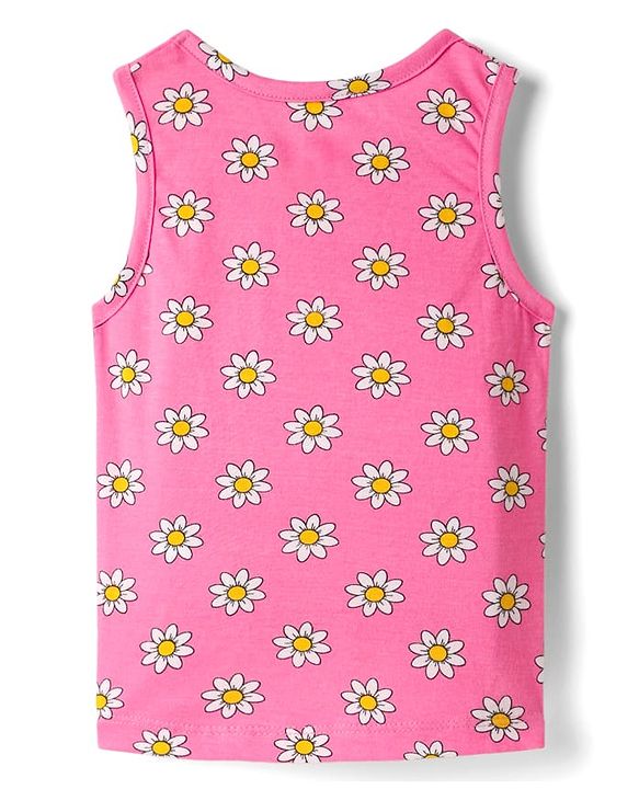 Babyhug 100% Cotton Single Jersey Knit Sando & Shorts Set With Floral & Polka Dots Print - Pink & Yellow
