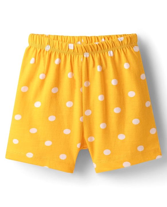 Babyhug 100% Cotton Single Jersey Knit Sando & Shorts Set With Floral & Polka Dots Print - Pink & Yellow