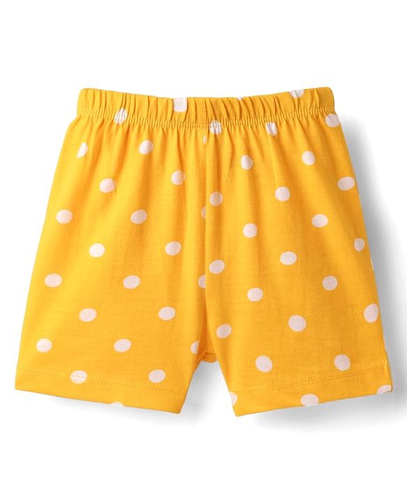 Babyhug 100% Cotton Single Jersey Knit Sando & Shorts Set With Floral & Polka Dots Print - Pink & Yellow