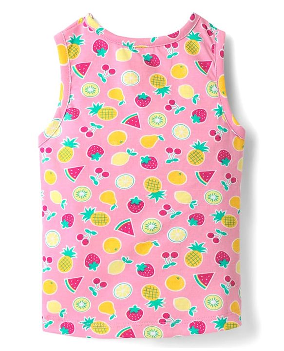 Babyhug 100% Cotton Single Jersey Knit Sando & Shorts Set With Fruit Print - Pink