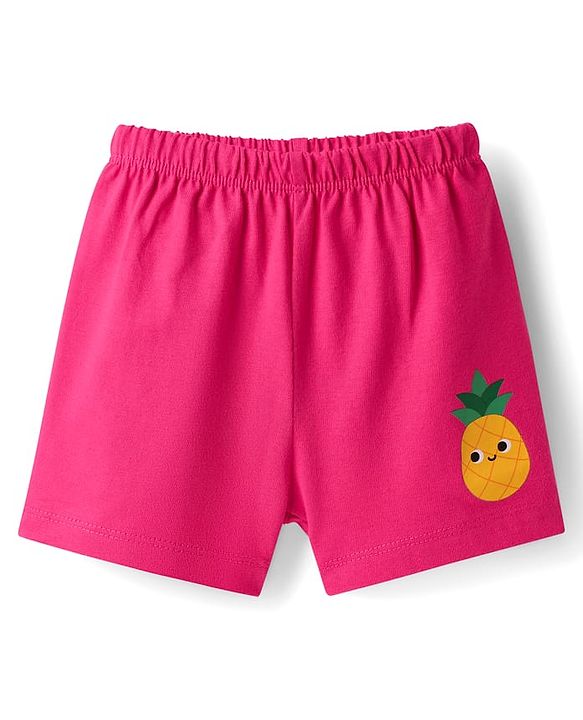 Babyhug 100% Cotton Single Jersey Knit Sando & Shorts Set With Fruit Print - Pink