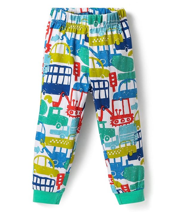 Babyhug Cotton Knit Half Sleeves Co-ords Night Suit with Vehicle Print - Light Green