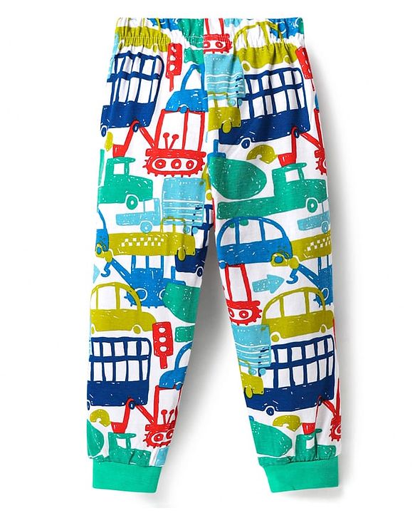 Babyhug Cotton Knit Half Sleeves Co-ords Night Suit with Vehicle Print - Light Green