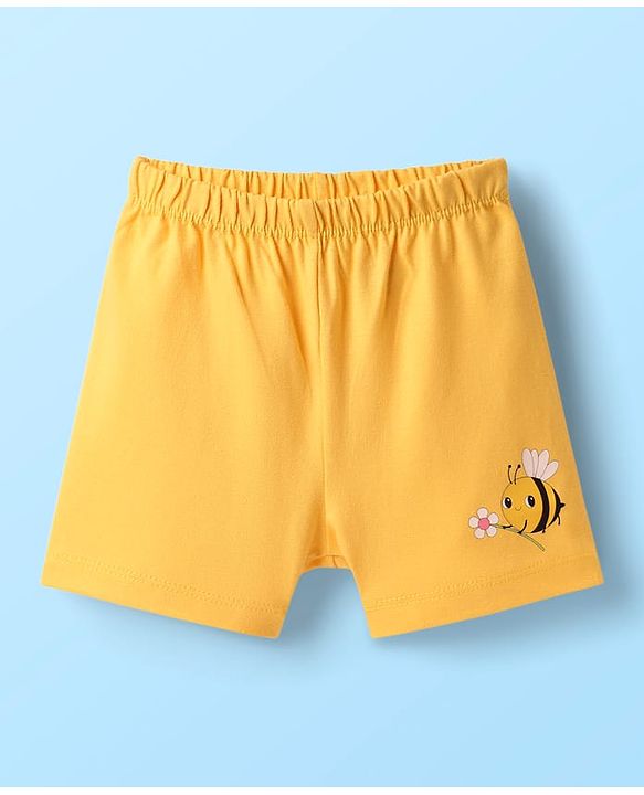 Babyhug 100% Cotton Single Jersey Knit Sando & Shorts Set With Floral Print - White & Yellow