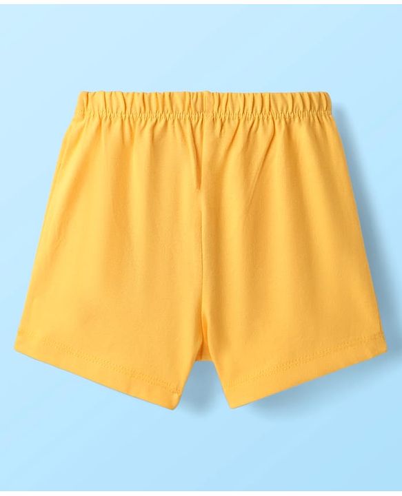 Babyhug 100% Cotton Single Jersey Knit Sando & Shorts Set With Floral Print - White & Yellow