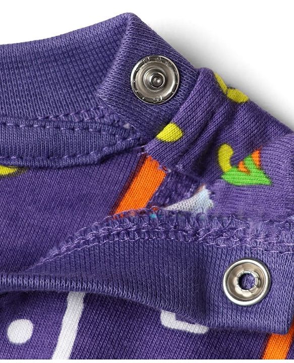Babyhug Cotton Knit Half Sleeves Shorts Co-ord Night Suit With Dino Print - Purple