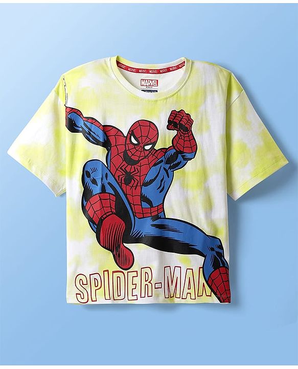 Pine Kids Marvel Single Jersey Knit Half Sleeves Oversized T-Shirt with Spider Man Graphics - Neon Green