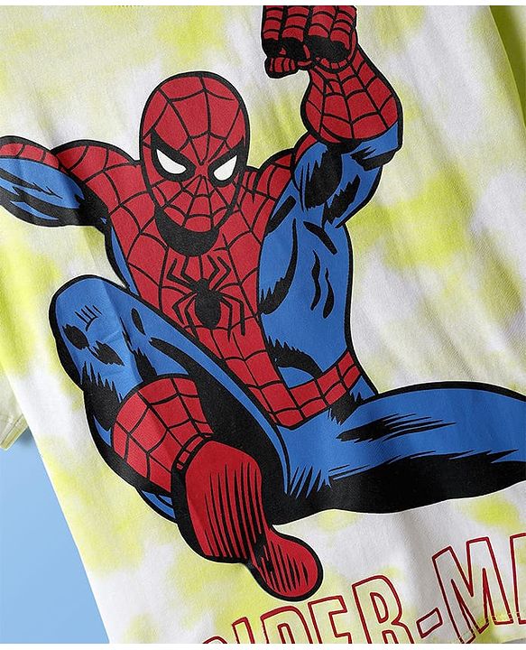 Pine Kids Marvel Single Jersey Knit Half Sleeves Oversized T-Shirt with Spider Man Graphics - Neon Green