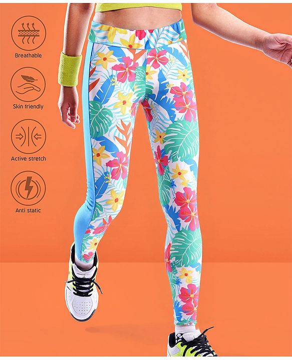 Pine Active Full Length Super Stretch Leggings Tropical Print - Blue
