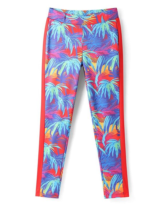 Pine Active Full Length Super Stretch Leggings Tropical Print - Red