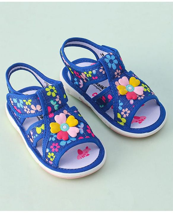 Cute Walk by Babyhug Sandals with Velcro Closure & Floral Applique - Blue