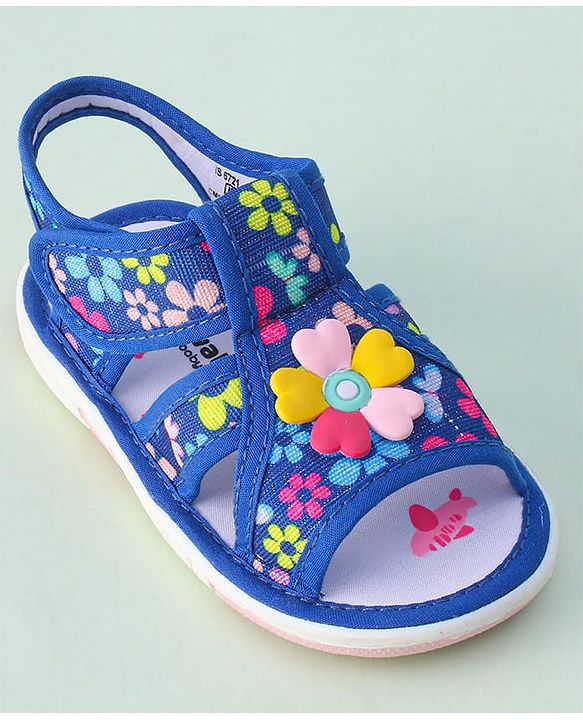Cute Walk by Babyhug Sandals with Velcro Closure & Floral Applique - Blue