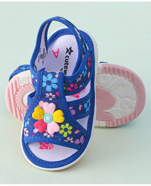 Cute Walk by Babyhug Sandals with Velcro Closure & Floral Applique - Blue