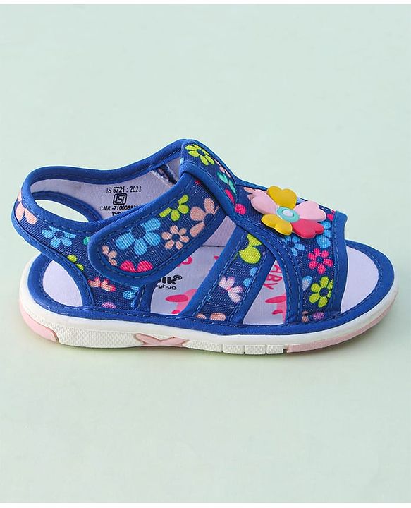 Cute Walk by Babyhug Sandals with Velcro Closure & Floral Applique - Blue