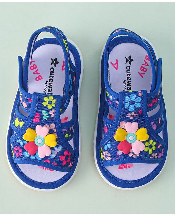 Cute Walk by Babyhug Sandals with Velcro Closure & Floral Applique - Blue