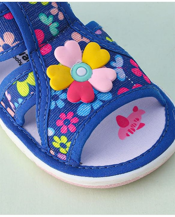 Cute Walk by Babyhug Sandals with Velcro Closure & Floral Applique - Blue