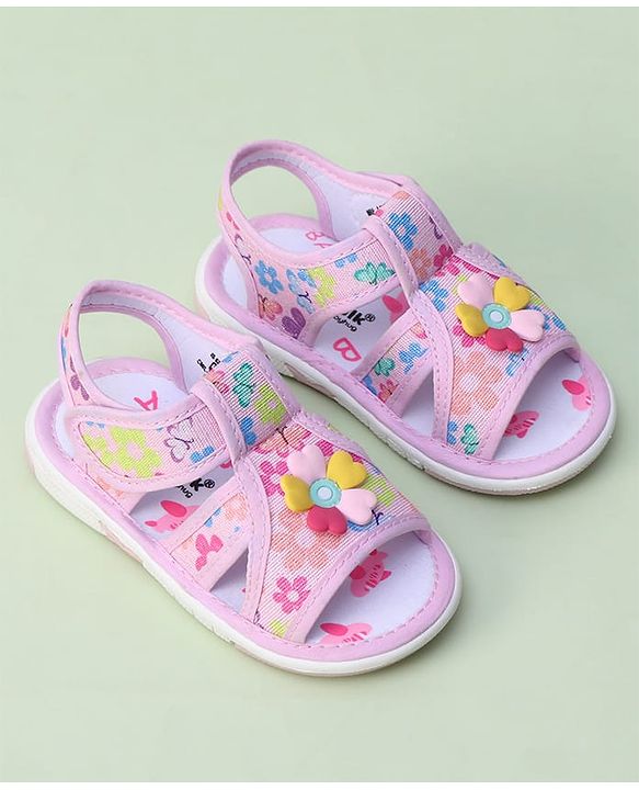 Cute Walk by Babyhug Sandals with Velcro Closure & Floral Applique - Blue