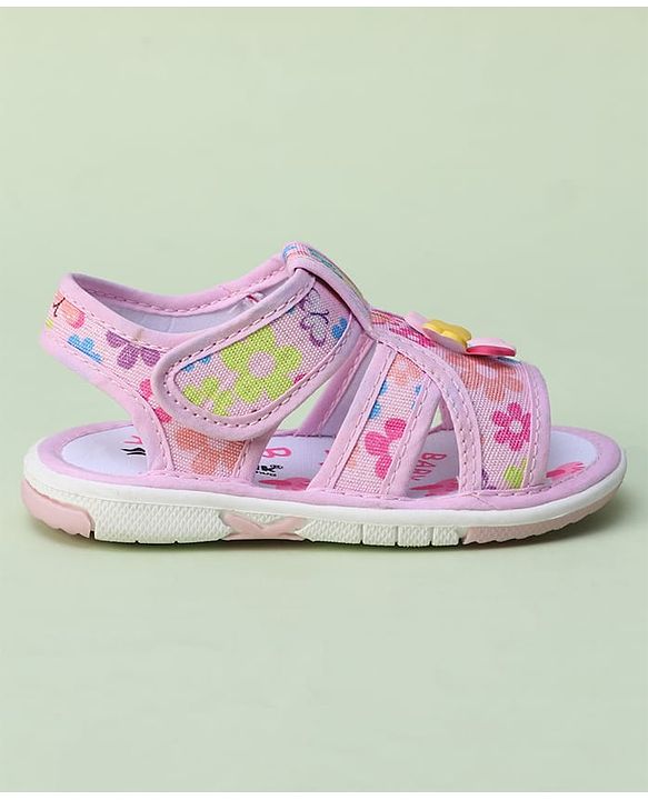 Cute Walk by Babyhug Sandals with Velcro Closure & Floral Applique - Blue