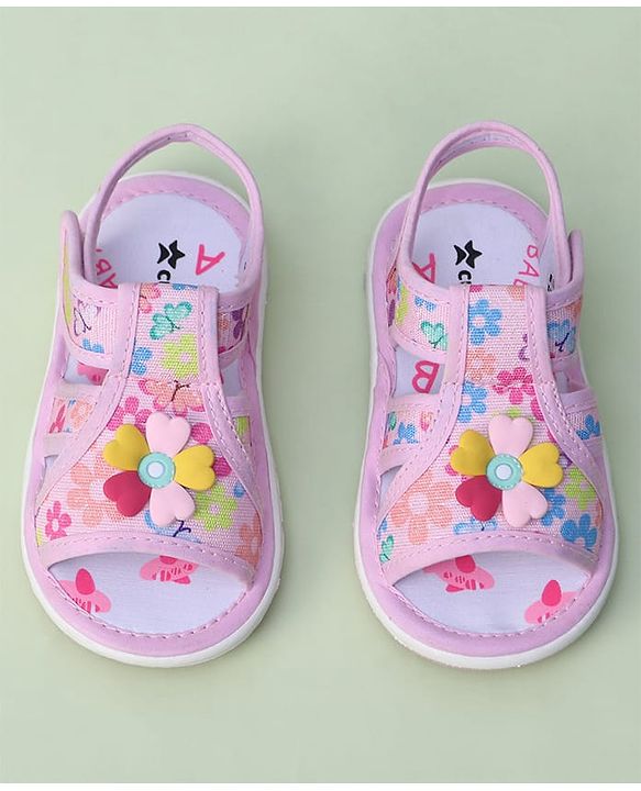 Cute Walk by Babyhug Sandals with Velcro Closure & Floral Applique - Blue