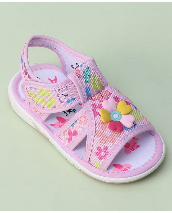 Cute Walk by Babyhug Sandals with Velcro Closure & Floral Applique - Blue