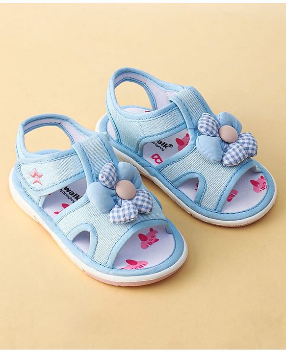 Cute Walk by Babyhug Printed Sandals With Velcro Closure & Floral Applique - Light Blue
