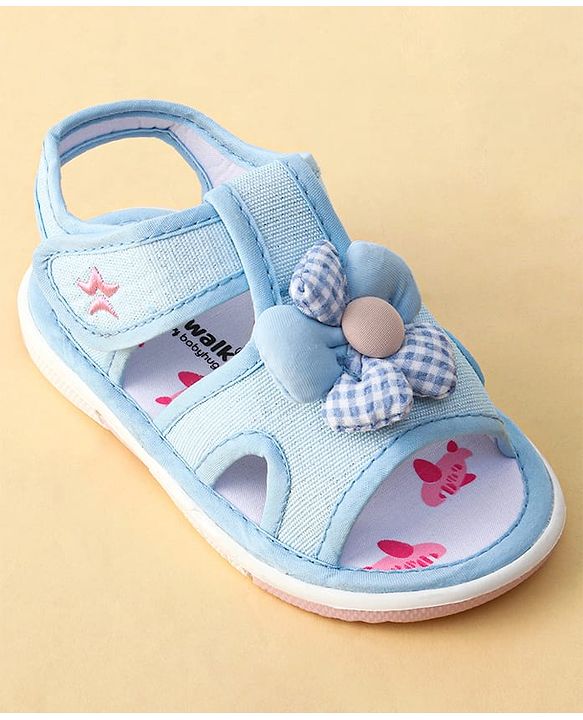 Cute Walk by Babyhug Printed Sandals With Velcro Closure & Floral Applique - Light Blue