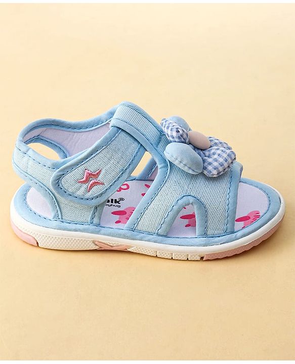 Cute Walk by Babyhug Printed Sandals With Velcro Closure & Floral Applique - Light Blue