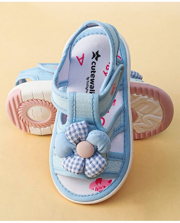 Cute Walk by Babyhug Printed Sandals With Velcro Closure & Floral Applique - Light Blue