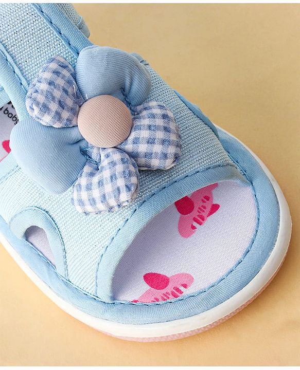Cute Walk by Babyhug Printed Sandals With Velcro Closure & Floral Applique - Light Blue