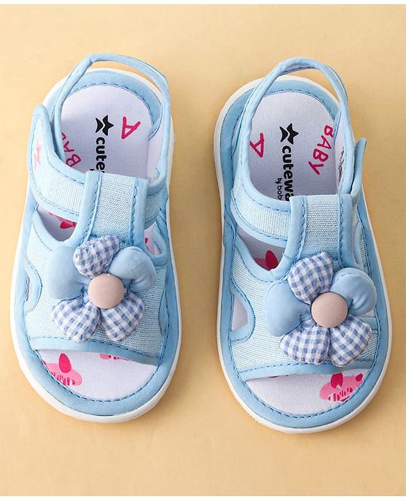 Cute Walk by Babyhug Printed Sandals With Velcro Closure & Floral Applique - Light Blue