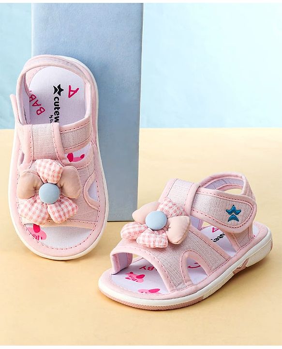 Cute Walk by Babyhug Printed Sandals With Velcro Closure & Floral Applique - Light Blue
