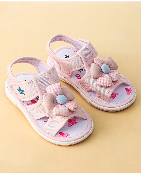 Cute Walk by Babyhug Printed Sandals With Velcro Closure & Floral Applique - Light Blue