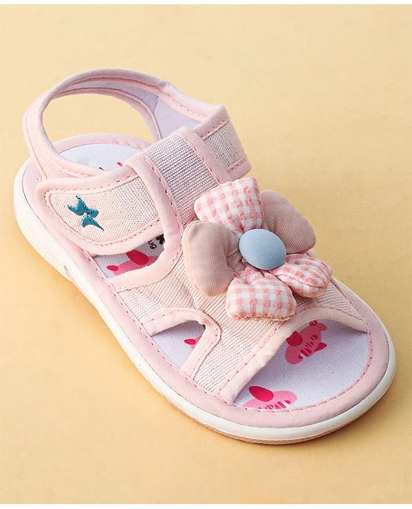 Cute Walk by Babyhug Printed Sandals With Velcro Closure & Floral Applique - Light Blue