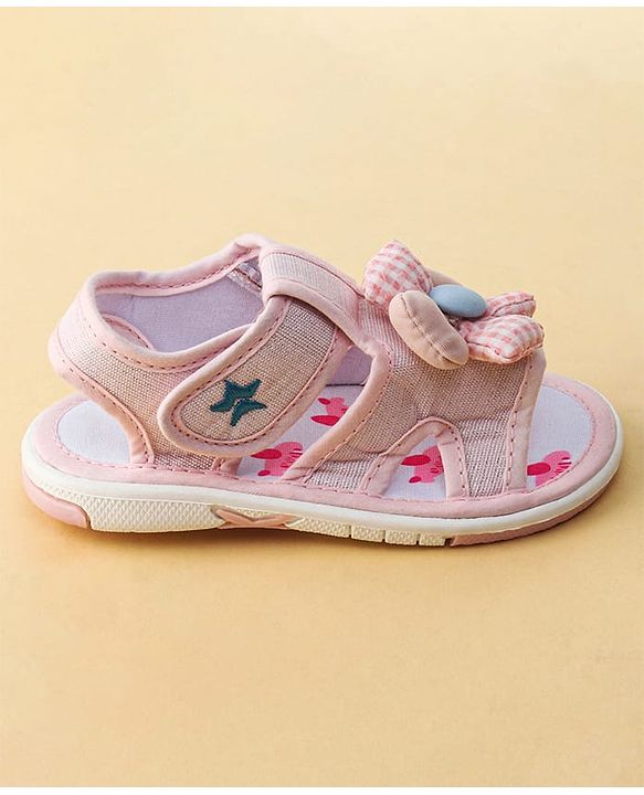 Cute Walk by Babyhug Printed Sandals With Velcro Closure & Floral Applique - Light Blue