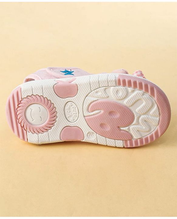 Cute Walk by Babyhug Printed Sandals With Velcro Closure & Floral Applique - Light Blue
