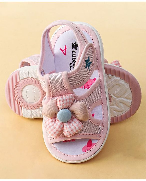 Cute Walk by Babyhug Printed Sandals With Velcro Closure & Floral Applique - Light Blue