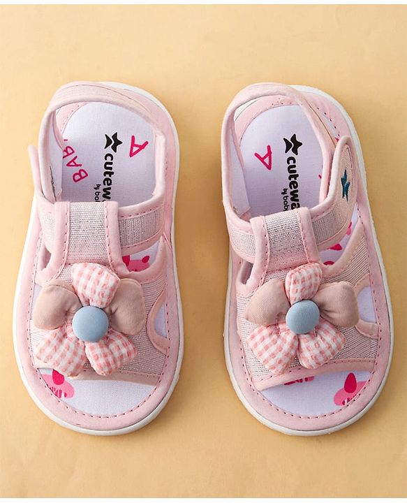 Cute Walk by Babyhug Printed Sandals With Velcro Closure & Floral Applique - Light Blue