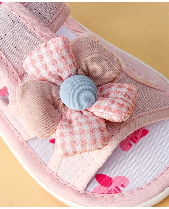 Cute Walk by Babyhug Printed Sandals With Velcro Closure & Floral Applique - Light Blue