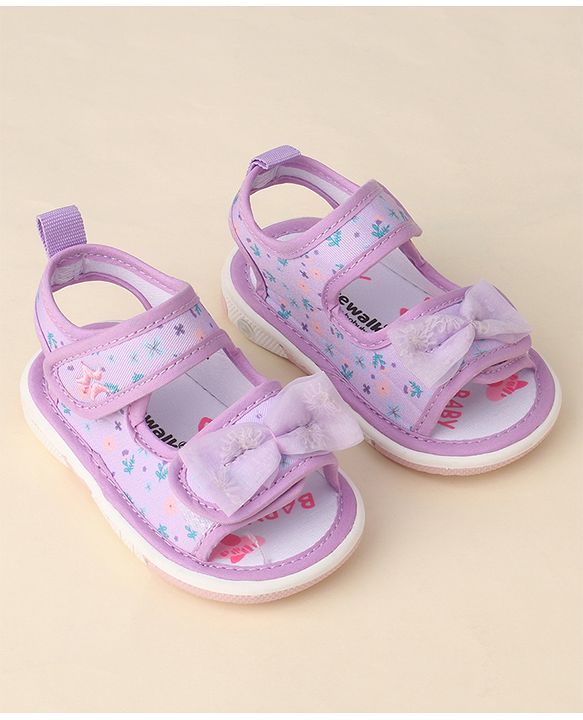 Cute Walk by Babyhug Sandals with Velcro Closure Floral Print & Bow Applique - Pink