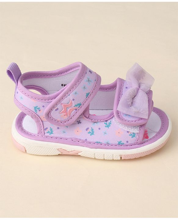 Cute Walk by Babyhug Sandals with Velcro Closure Floral Print & Bow Applique - Pink