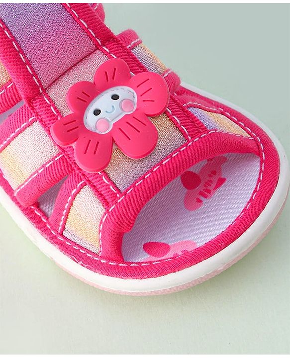 Cute Walk by Babyhug Sandals with Velcro Closure & Floral Applique - Dark Pink