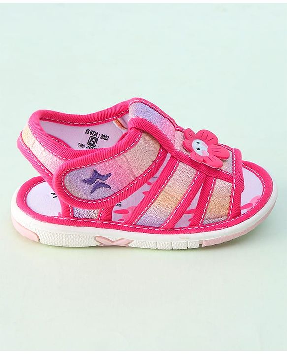 Cute Walk by Babyhug Sandals with Velcro Closure & Floral Applique - Dark Pink