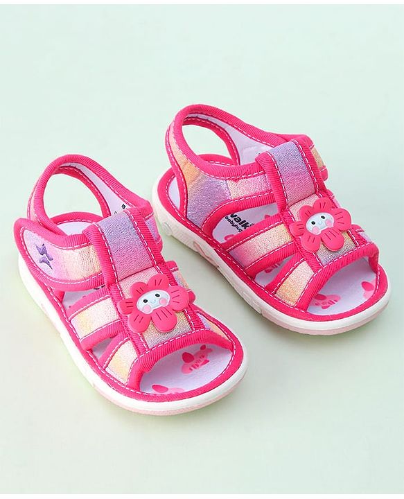 Cute Walk by Babyhug Sandals with Velcro Closure & Floral Applique - Dark Pink