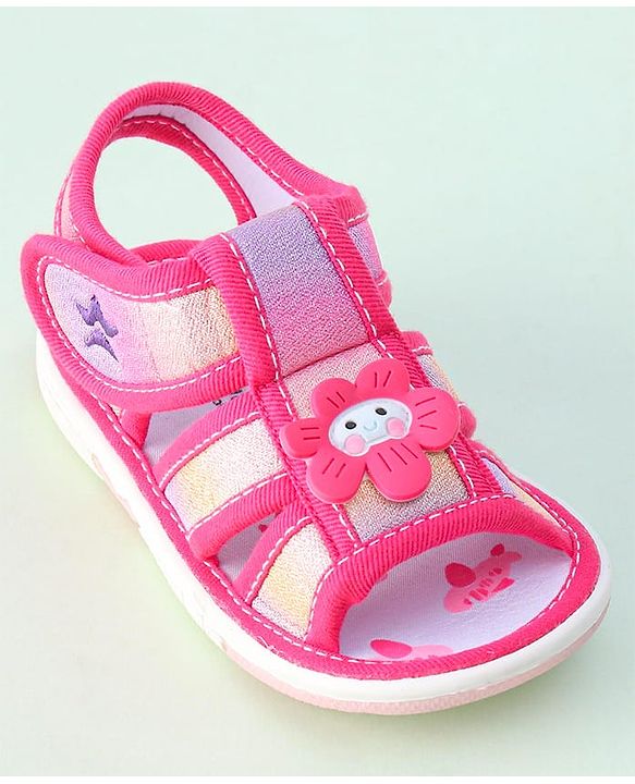 Cute Walk by Babyhug Sandals with Velcro Closure & Floral Applique - Dark Pink