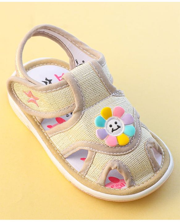Cute Walk by Babyhug Velcro Closure Sandals With Sunflower Applique - Beige